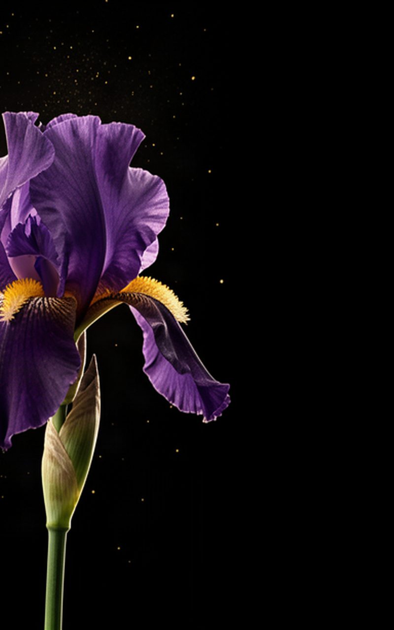 A deep violet iris lit against black &mdash; the IrisNoir essays
