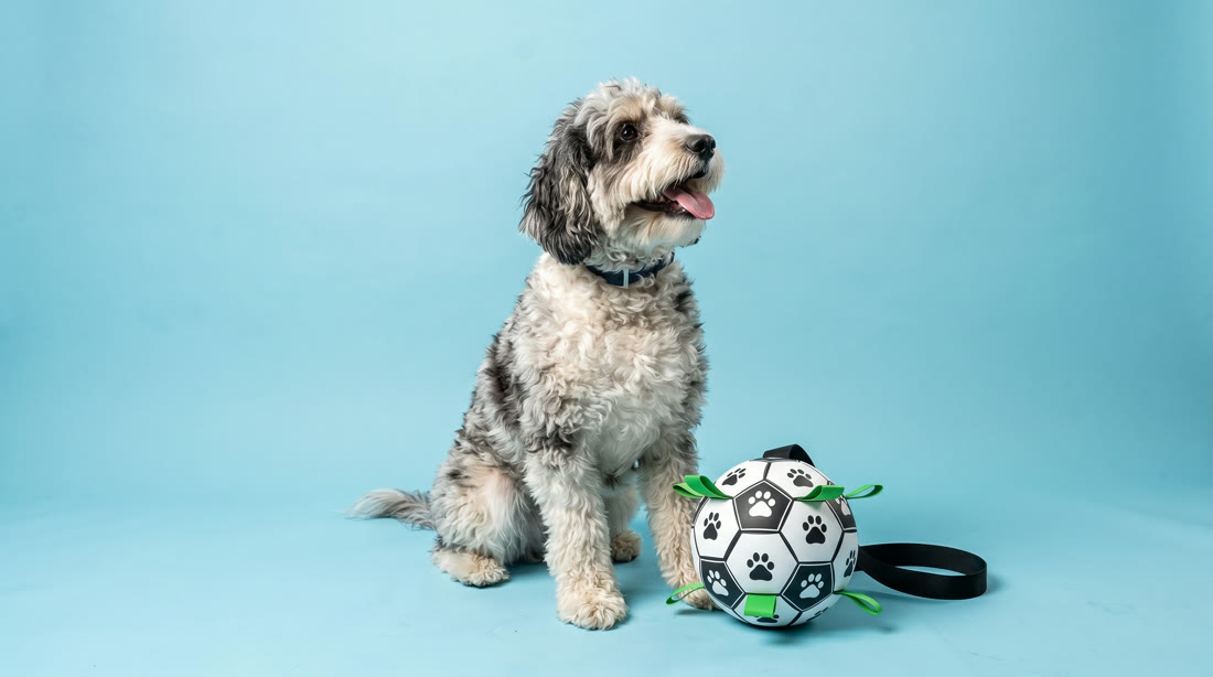 Aurelius with the SunGrow soccer ball toy
